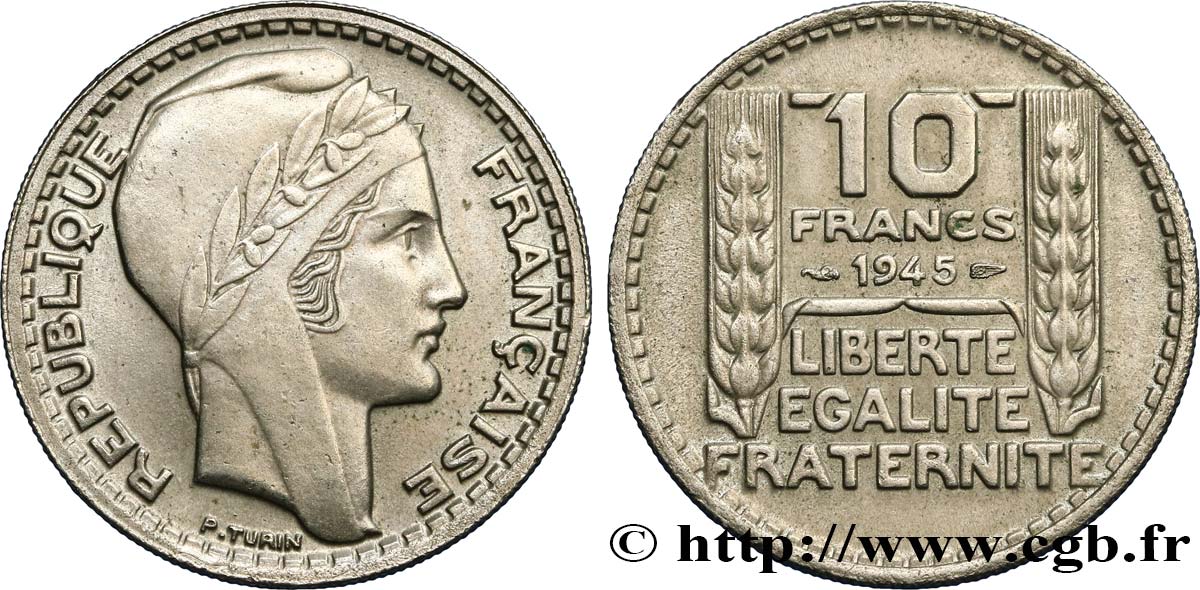 10 francs Turin, grosse tête, rameaux courts 1945  F.361A/1 TTB45 