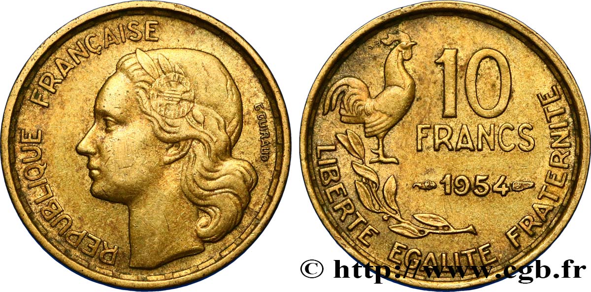 10 francs Guiraud 1954  F.363/10 AU50 