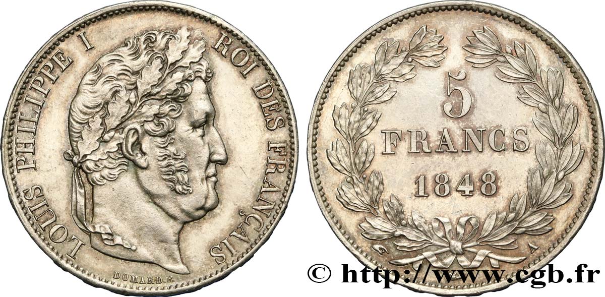 5 francs IIIe type Domard 1848 Paris F.325/17 SUP60 