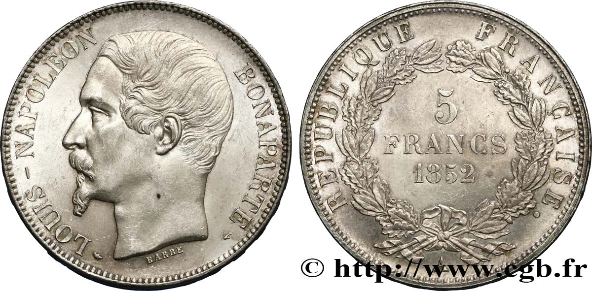 5 francs Louis-Napoléon, 1er type 1852 Paris F.329/1 VZ60 