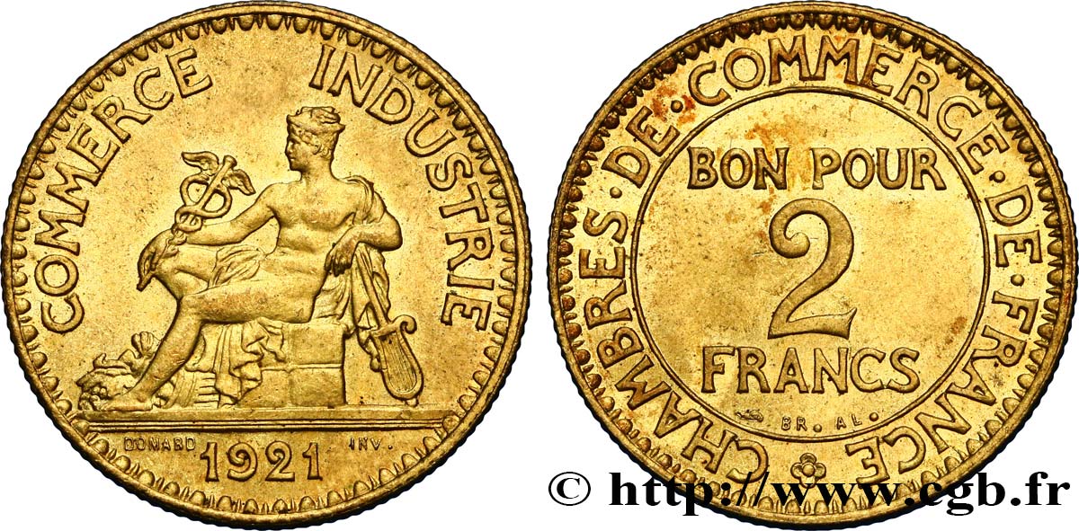2 francs Chambres de Commerce 1921  F.267/3 VZ58 