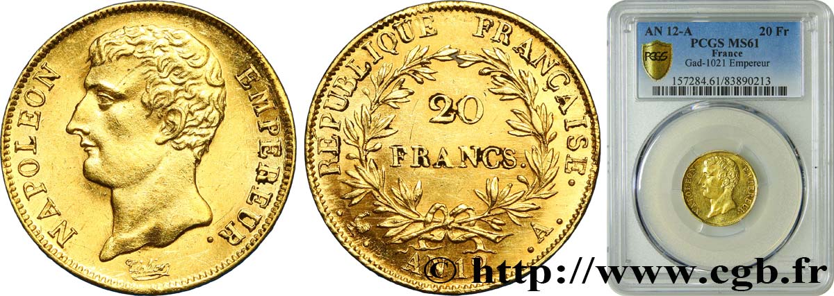 20 francs or Napoléon Empereur, buste intermédiaire 1804 Paris F.511/1 EBC61 PCGS