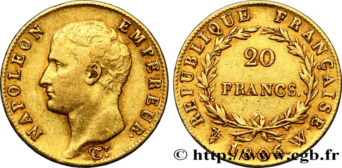 20 francs or Napoléon tête nue, Calendrier grégorien 1806 Lille F.513/5 TTB40 