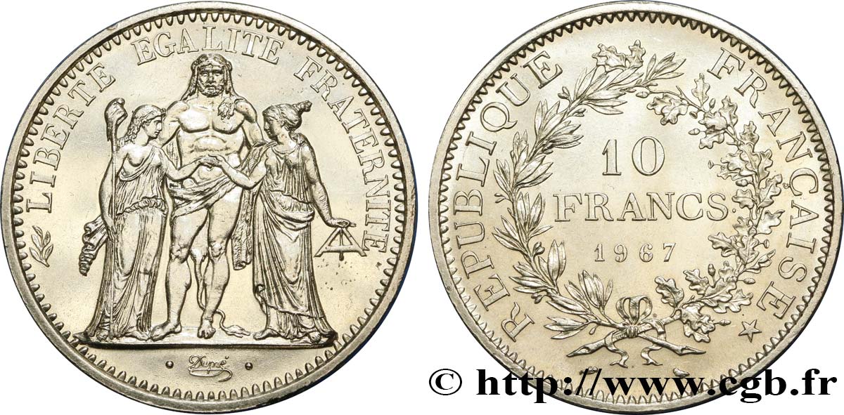 10 francs Hercule 1967  F.364/5 MS63 