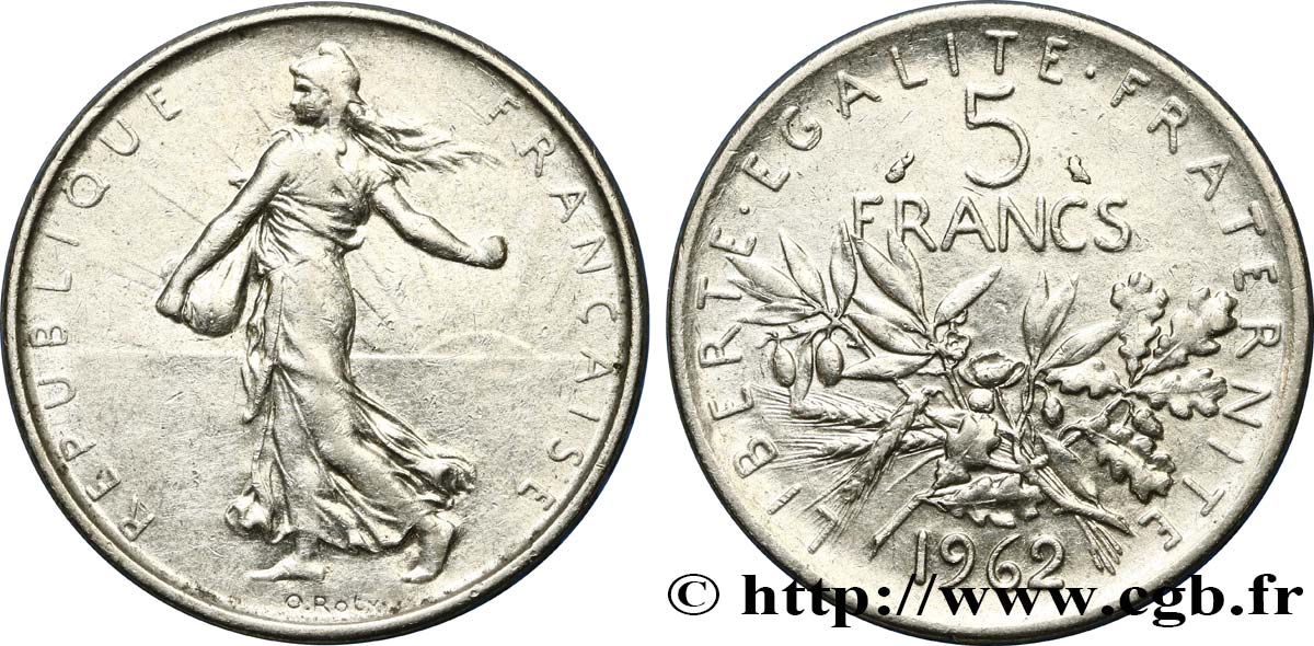 5 francs Semeuse, argent 1962 Paris F.340/6 MBC45 