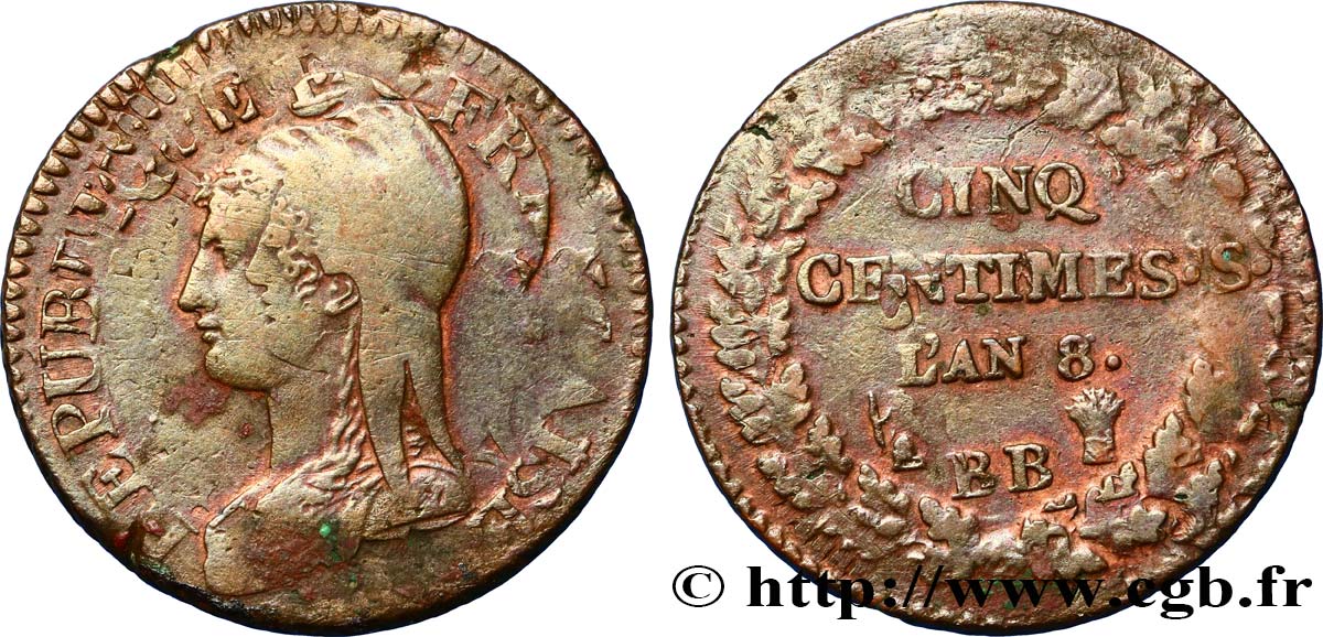 Cinq centimes Dupré, grand module 1800 Strasbourg F.115/118 TB25 