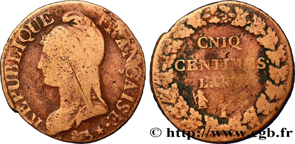 Cinq centimes Dupré, grand module, CNIQ 1797 Limoges F.115/25 B 