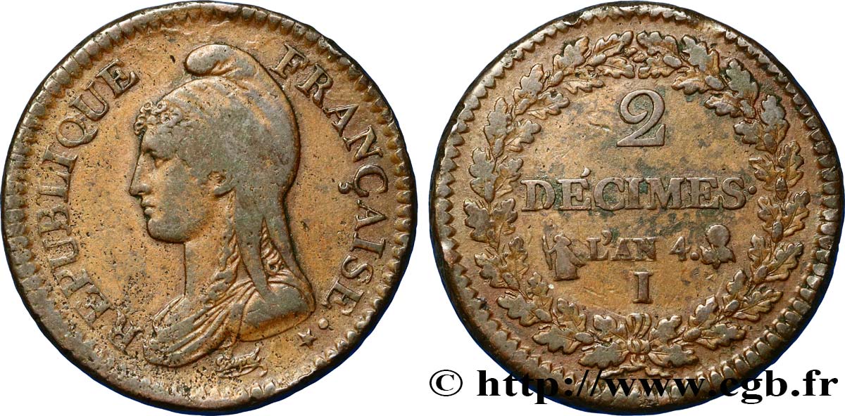 2 décimes Dupré 1796 Limoges F.145/6 BC35 