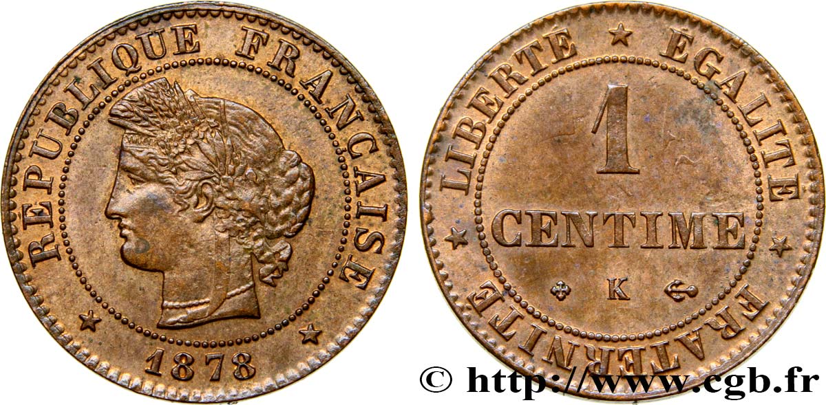 1 centime Cérès, Coins choqués 1878 Bordeaux F.104/8 SUP55 