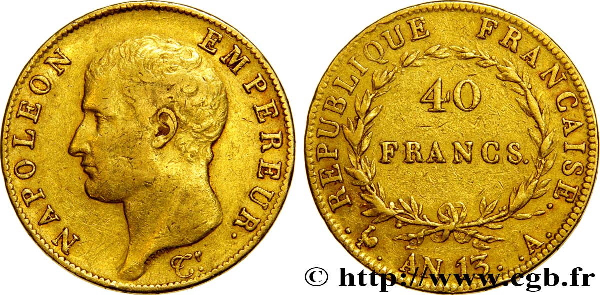 40 francs or Napoléon tête nue, Calendrier révolutionnaire 1805 Paris F.537/1 BB45 