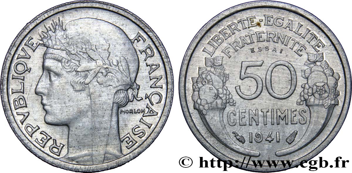 Essai de 50 centimes Morlon, légère 1941 Paris F.194/1 MS65 