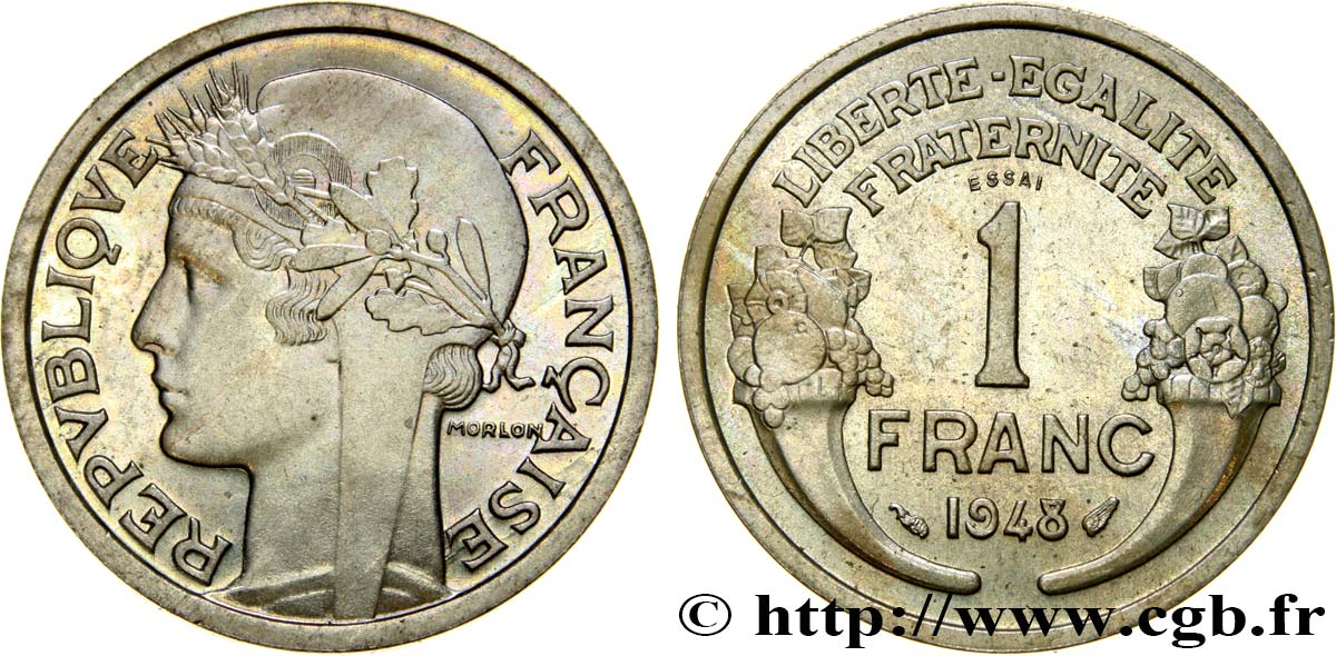 Essai de 1 franc Morlon cupro-nickel à 5,5 g 1948 Paris GEM.102 2 MS63 