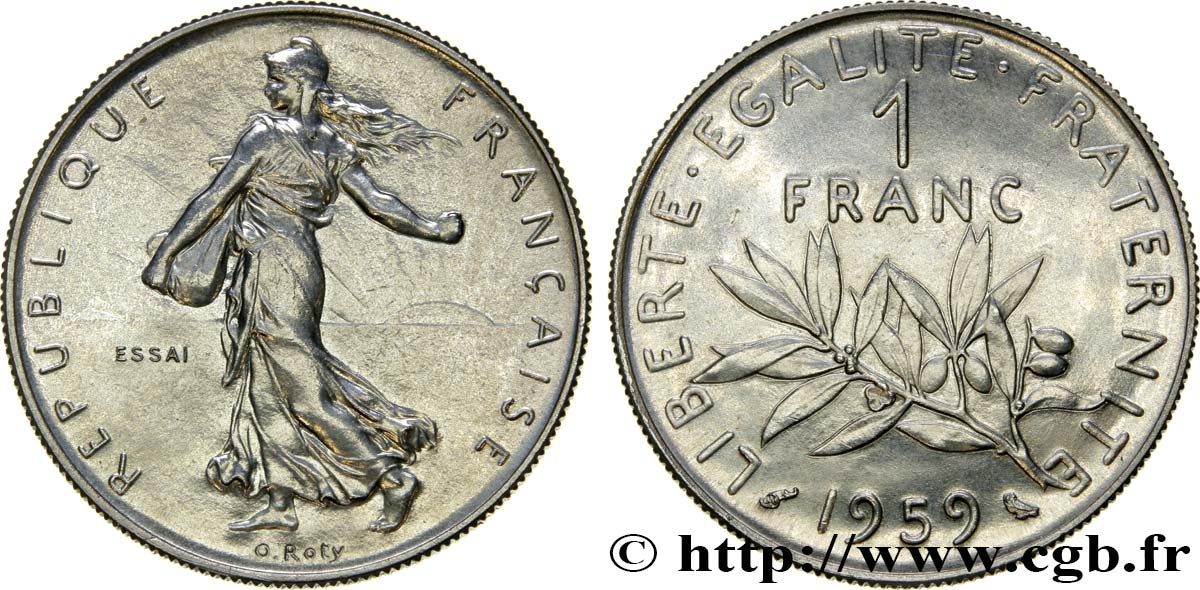 Essai de 1 franc Semeuse, nickel 1959 Paris F.226/3 SPL63 