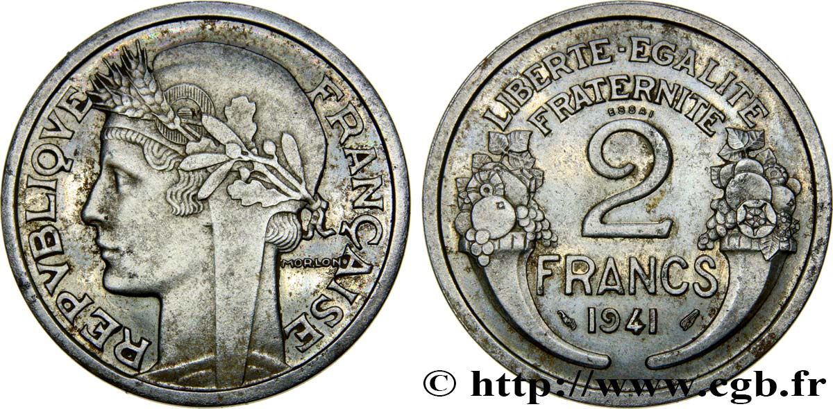 Essai en fer de 2 francs Morlon, flan mince 1941 Paris GEM.114 3 SUP62 
