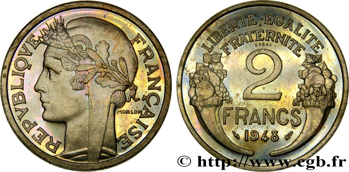 Essai de 2 francs Morlon, cupro-nickel, 7 g 1948 Paris GEM.118 2 MS65 