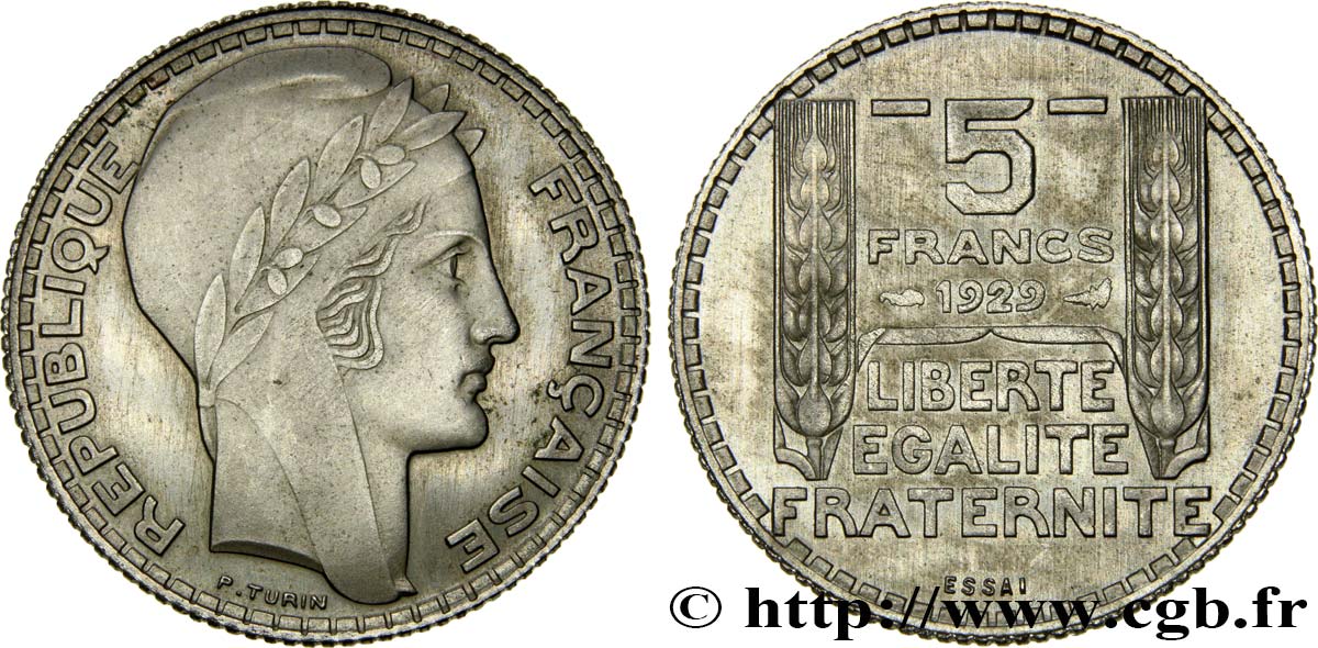 Essai de 5 Francs Turin en nickel 1929  GEM.140 2 MS64 