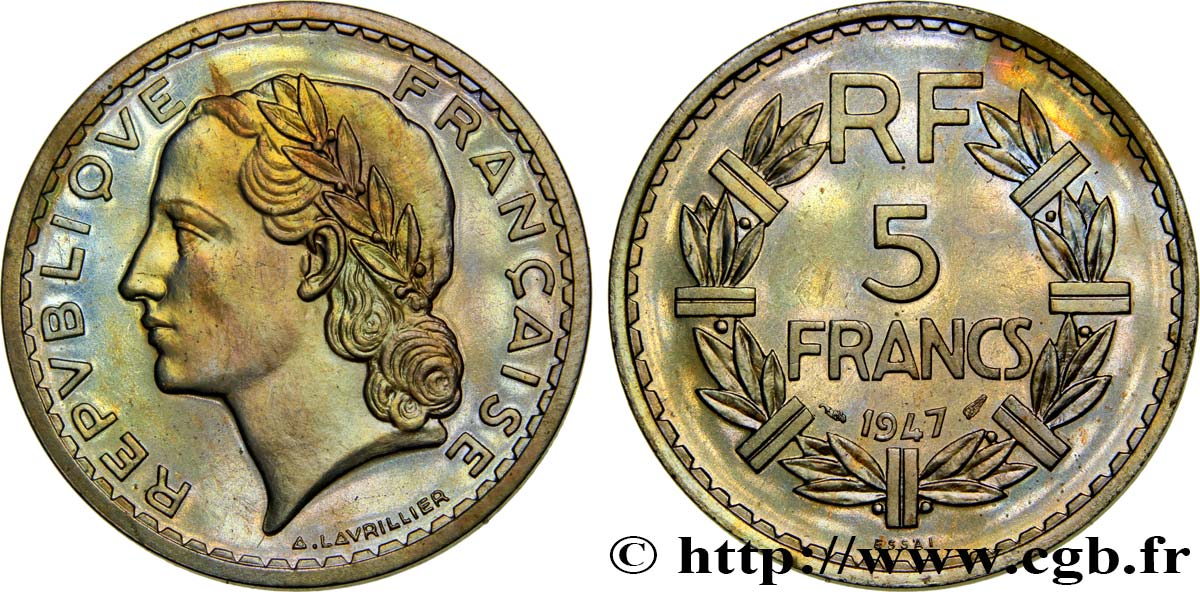 Essai de 5 francs Lavrillier, poids très léger 1947 Paris GEM.146 1 FDC66 