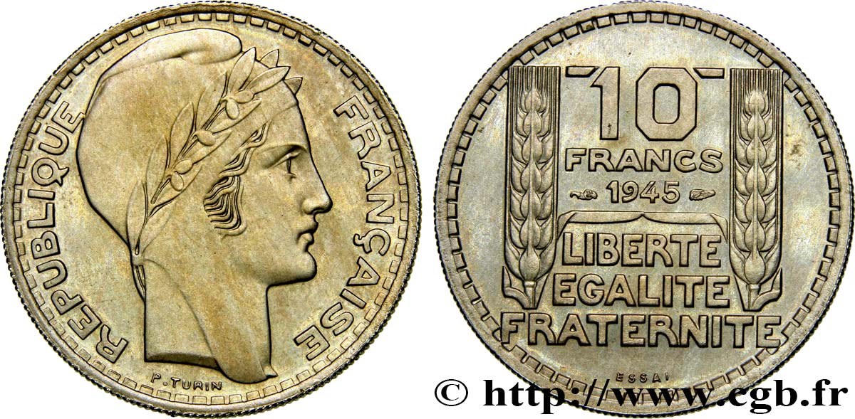 Essai de 10 francs Turin, grosse tête, rameaux longs 1945 Paris F.361/1 ST65 