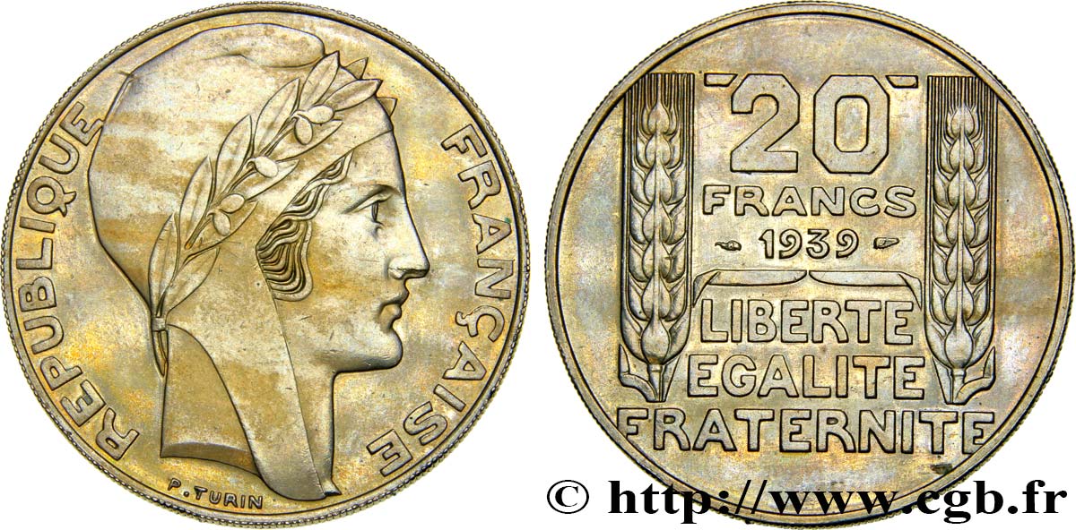 Épreuve de 20 francs Turin en cupro-nickel 1939 Paris GEM.200 8 EBC62 
