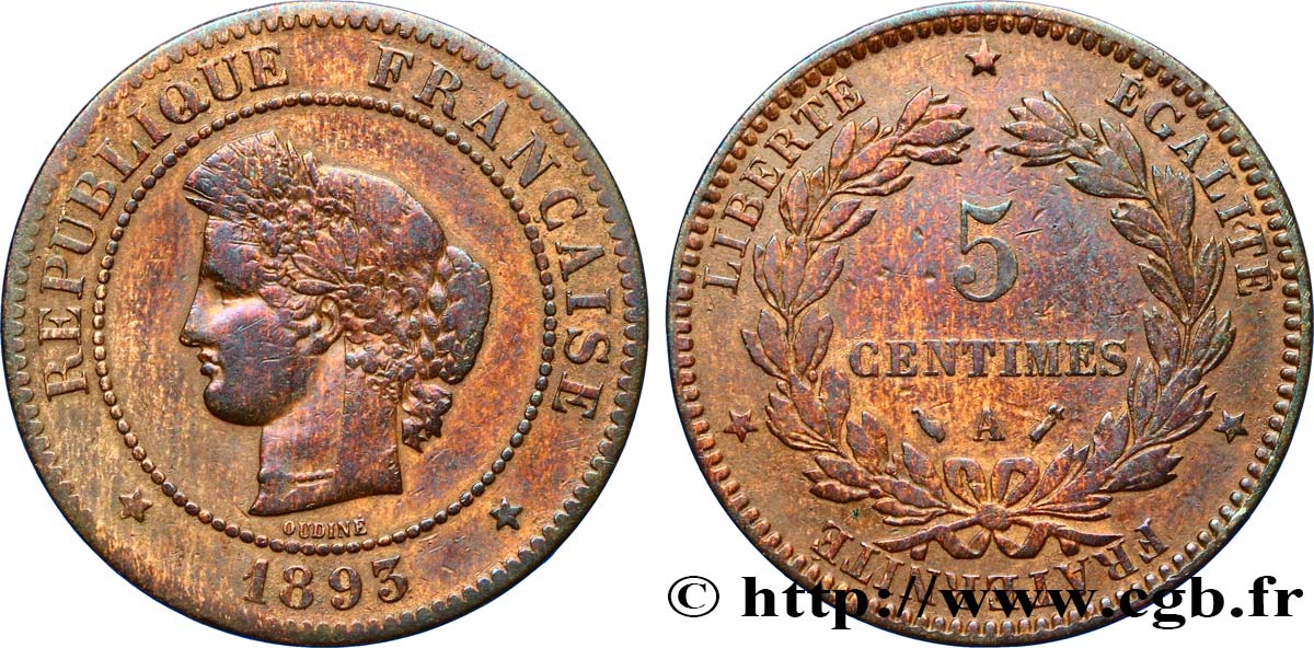 5 centimes Cérès 1893 Paris F.118/35 TB25 