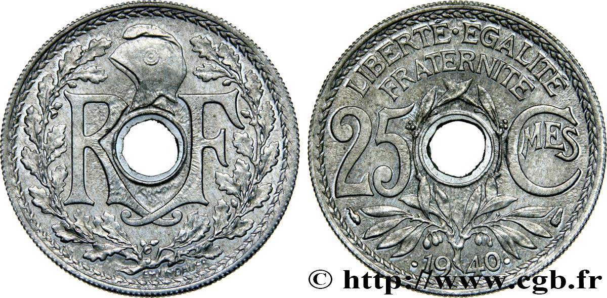 Pré-série de 25 centimes Lindauer, tranche cannelée 1940  GEM.78 9 VZ55 