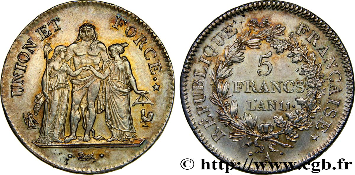 5 francs Union et Force avec glands 1803 Paris F.288/190 MS60 