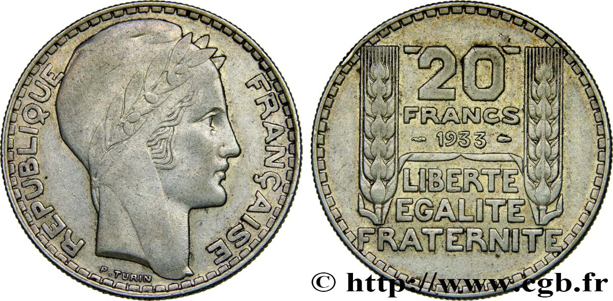 20 francs Turin, rameaux longs, frappe MÉDAILLE 1933  F.400/5 var. BB45 