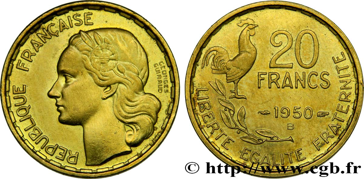 20 francs Georges Guiraud, 4 faucilles 1950 Beaumont-Le-Roger F.401/3 TTB52 