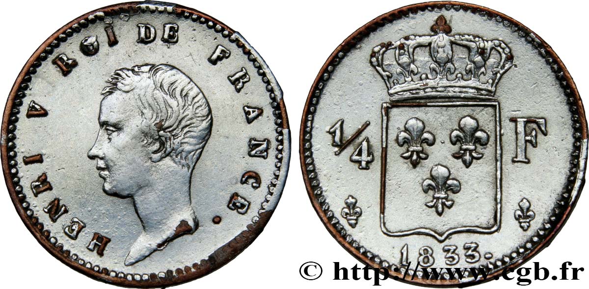 Épreuve en cuivre argenté de 1/4 franc 1833  VG.2719  AU 