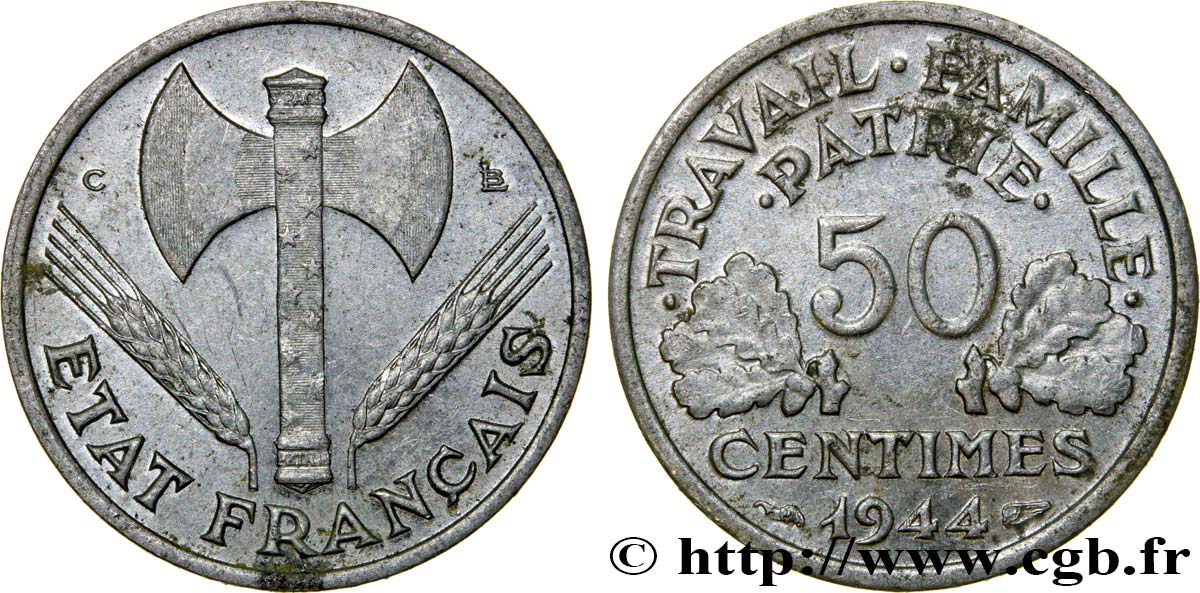 50 centimes Francisque, légère 1944 Castelsarrasin F.196/6 SS48 