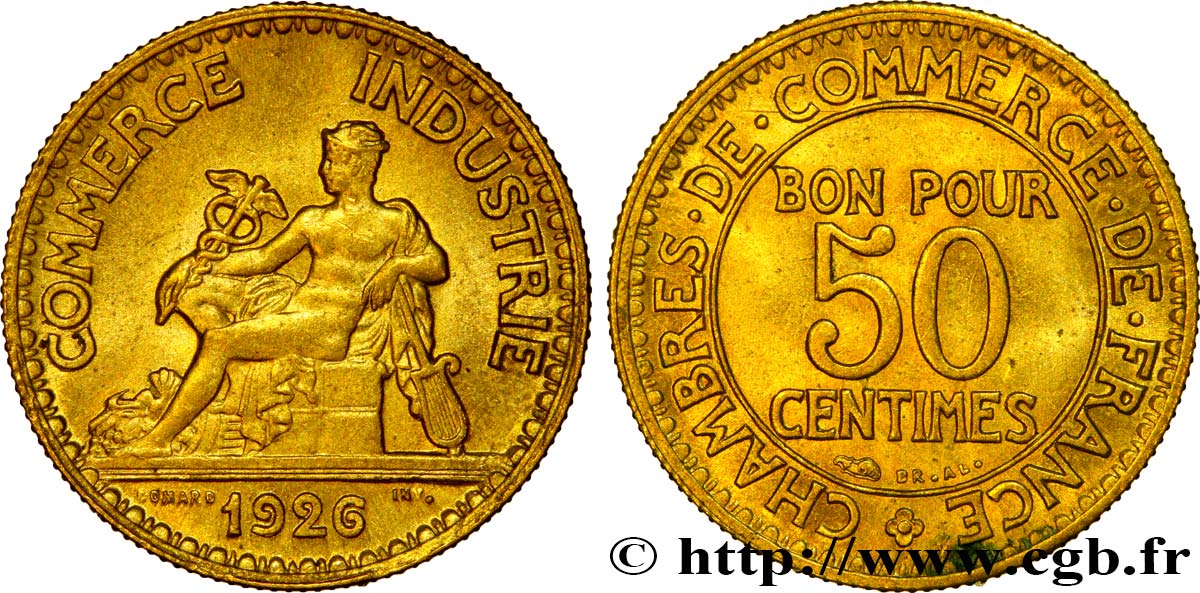 50 centimes Chambres de Commerce 1926 Paris F.191/8 SUP58 