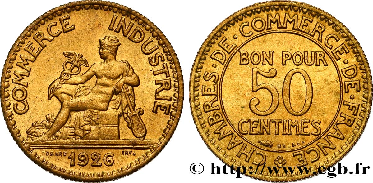 50 centimes Chambres de Commerce 1926 Paris F.191/8 MS62 
