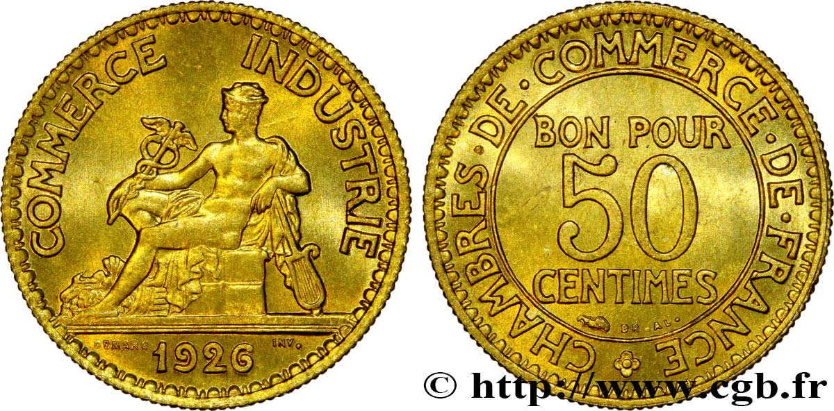 50 centimes Chambres de Commerce 1926 Paris F.191/8 MS65 