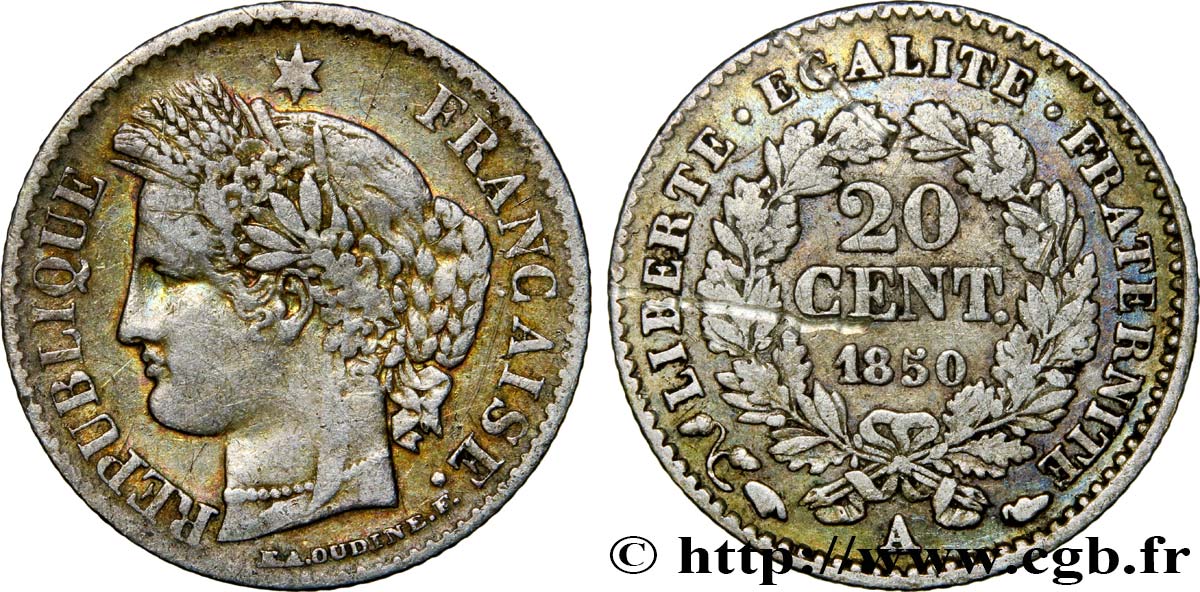 20 centimes Cérès, IIe République 1850 Paris F.146/3 BB45 