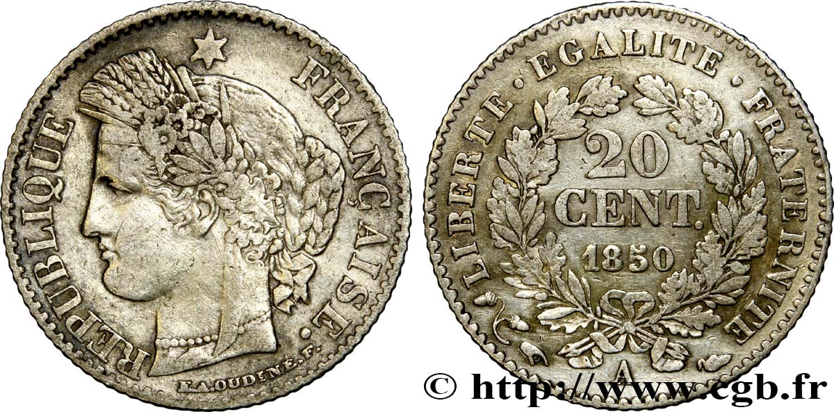 20 centimes Cérès, IIe République 1850 Paris F.146/3 TTB45 