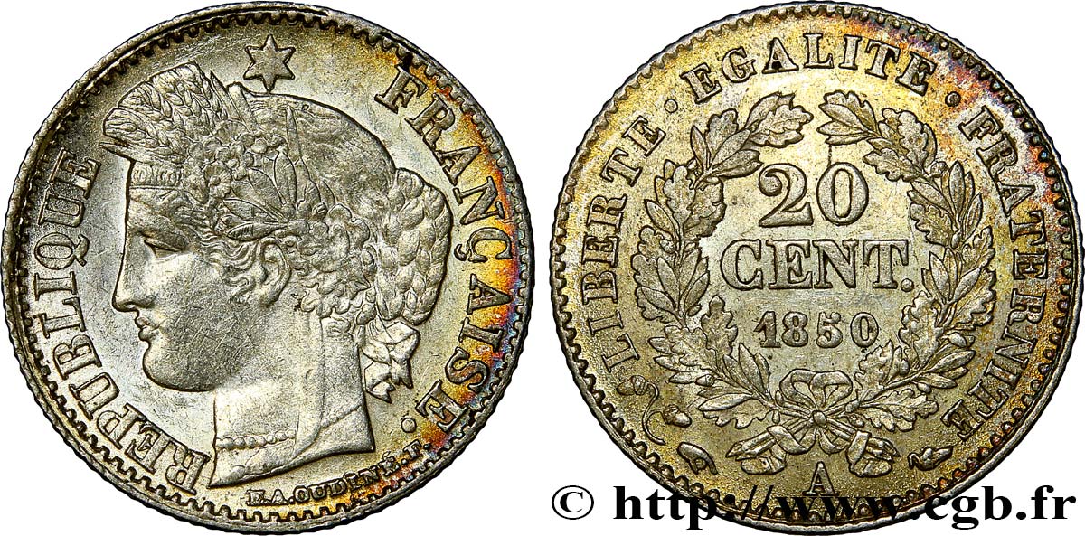 20 centimes Cérès, IIe République 1850 Paris F.146/3 SUP60 
