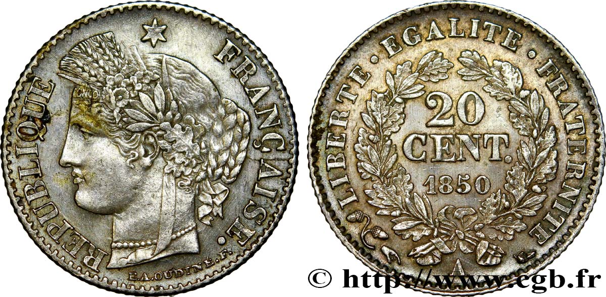 20 centimes Cérès, IIe République 1850 Paris F.146/2 AU55 