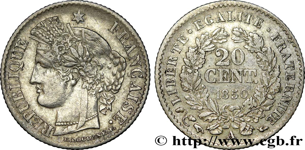 20 centimes Cérès, IIe République 1850 Paris F.146/2 SS45 