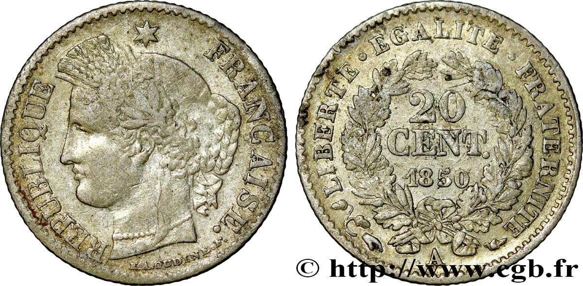 20 centimes Cérès, IIe République 1850 Paris F.146/2 SS45 