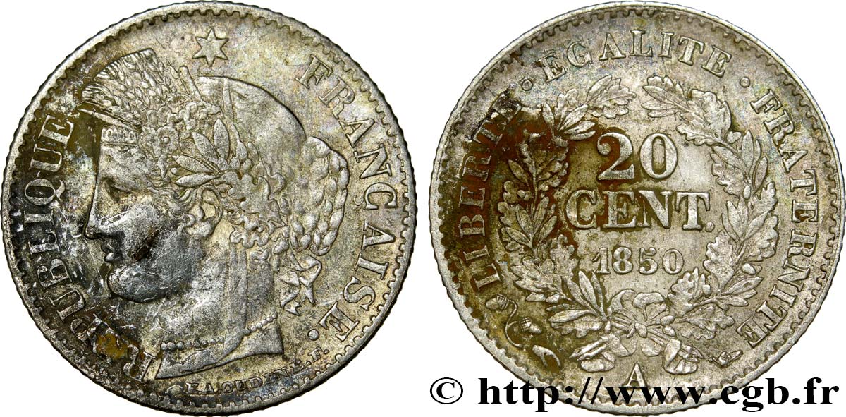 20 centimes Cérès, IIe République 1850 Paris F.146/2 TTB45 