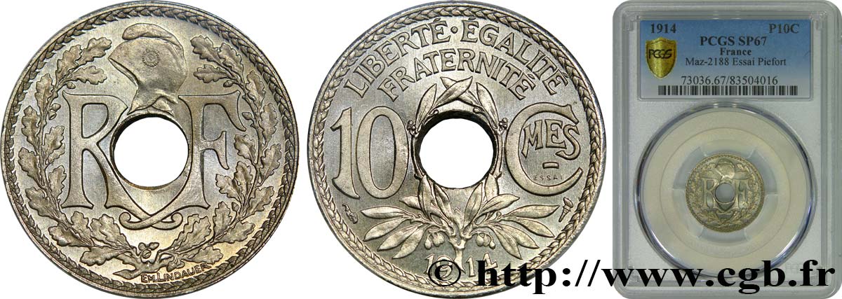 Essai-piéfort de 10 centimes Lindauer en nickel 1914 Paris GEM.39 EP FDC67 PCGS