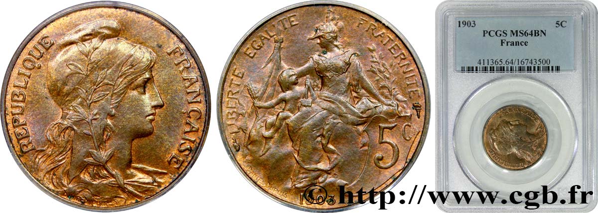 5 centimes Daniel-Dupuis 1903  F.119/13 fST64 PCGS