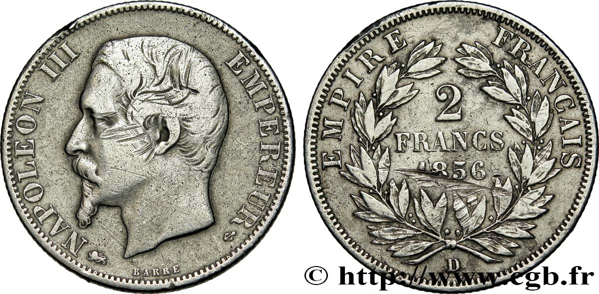 2 francs Napoléon III, tête nue 1856 Lyon F.262/8 TB 