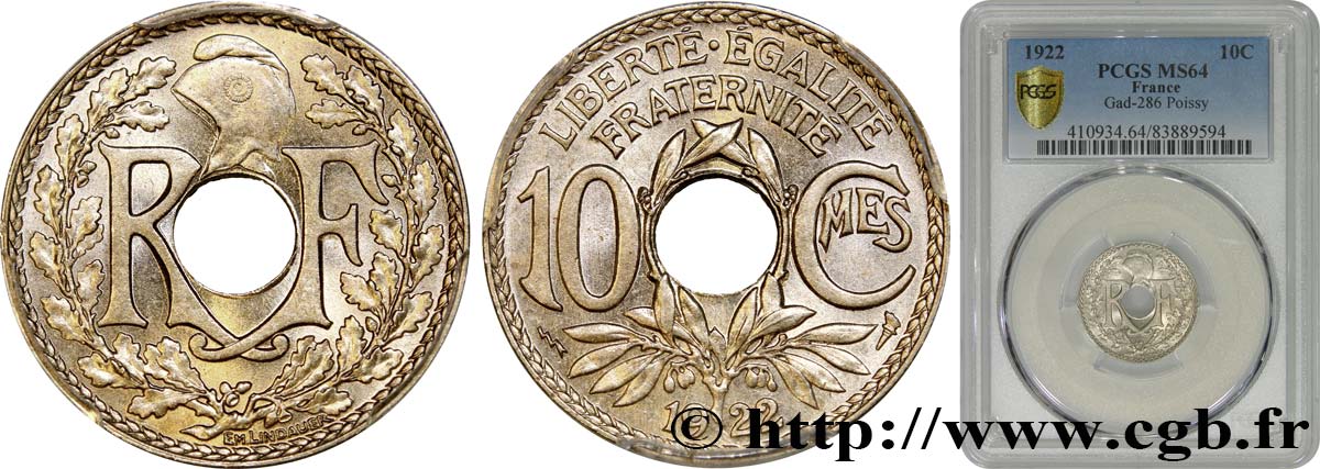 10 centimes Lindauer 1922 Poissy F.138/7 SC64 PCGS