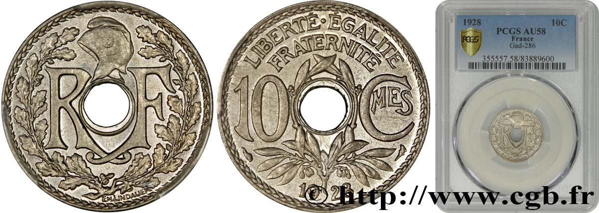 10 centimes Lindauer 1928  F.138/15 AU58 PCGS
