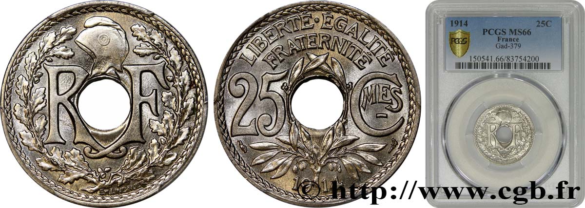 25 centimes Lindauer, Cmes souligné 1914  F.170/2 FDC66 PCGS
