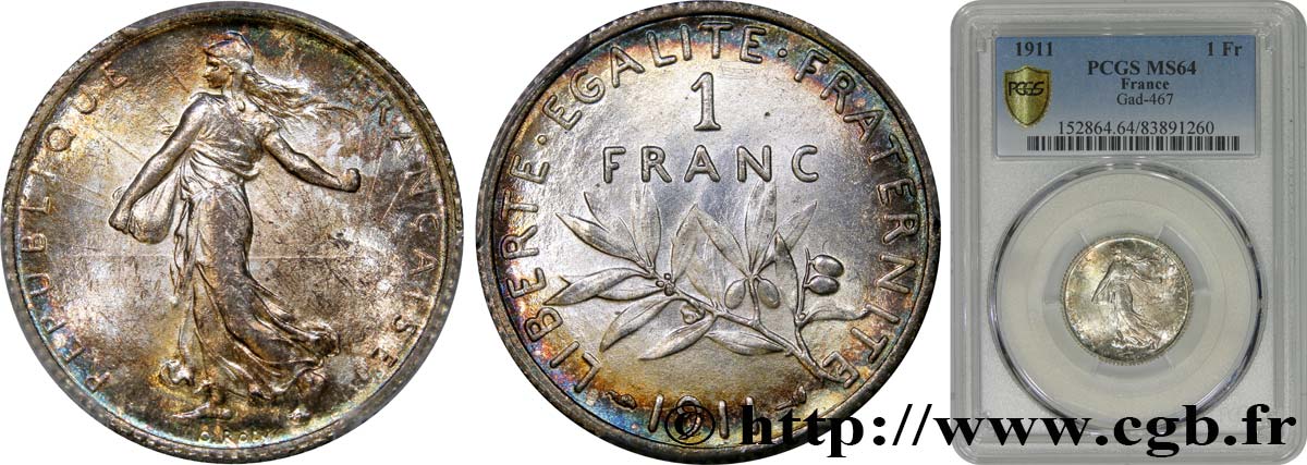 1 franc Semeuse 1911 Paris F.217/16 SC64 PCGS