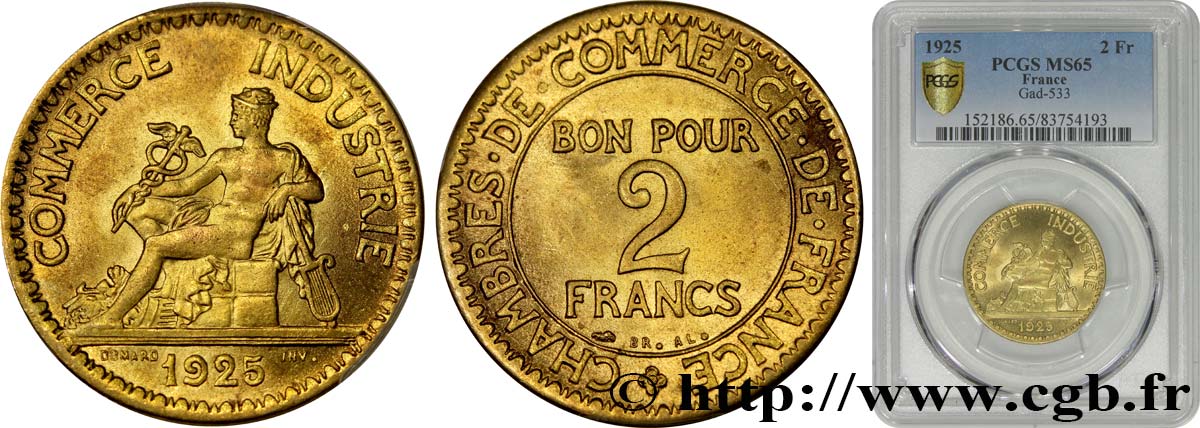 2 francs Chambres de Commerce 1925  F.267/7 MS65 PCGS