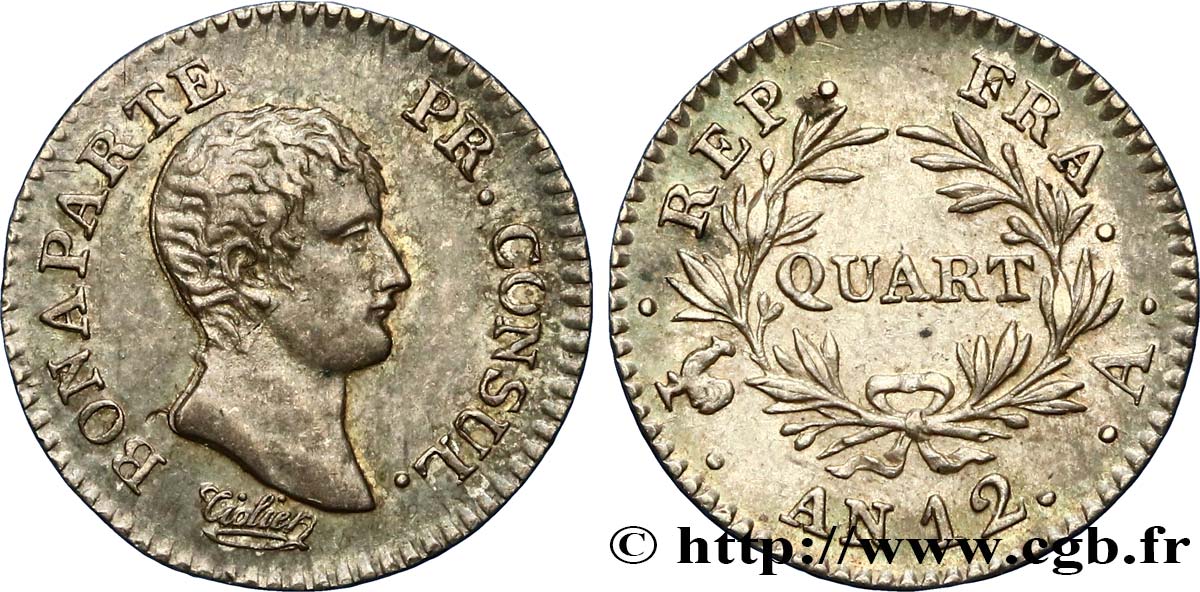 Quart (de franc) Bonaparte Premier Consul 1804 Paris F.157/1 AU58 