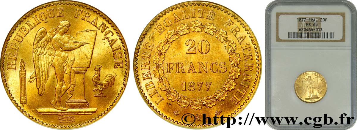 20 francs or Génie, Troisième République 1877 Paris F.533/5 FDC65 NGC